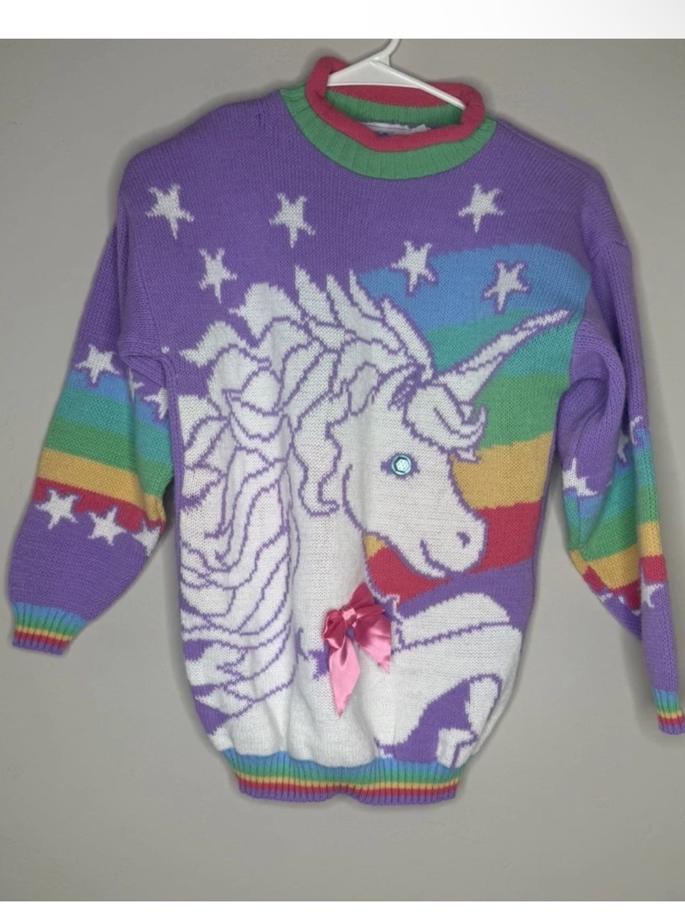 Vintage 1980s Heartworks girls size M 10-12 knit sweater unicorn with rhinestone